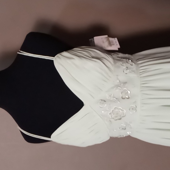 David's Bridal Crinkle Chiffon Honeydew Dress w Embellishments Size 8 - Picture 4 of 9